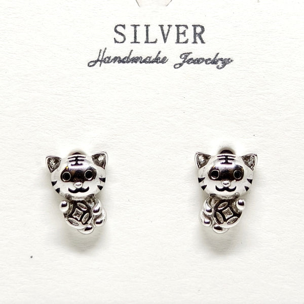 Cute Teddy Charm Silver Earrings