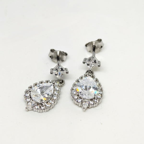 Halo Diamond Sterling Silver Earrings