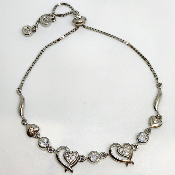 Heart Pendant Chain Silver Bracelet