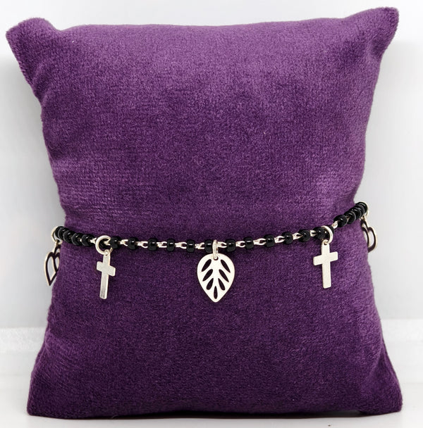 Midnight Black Bead Silver Bracelet