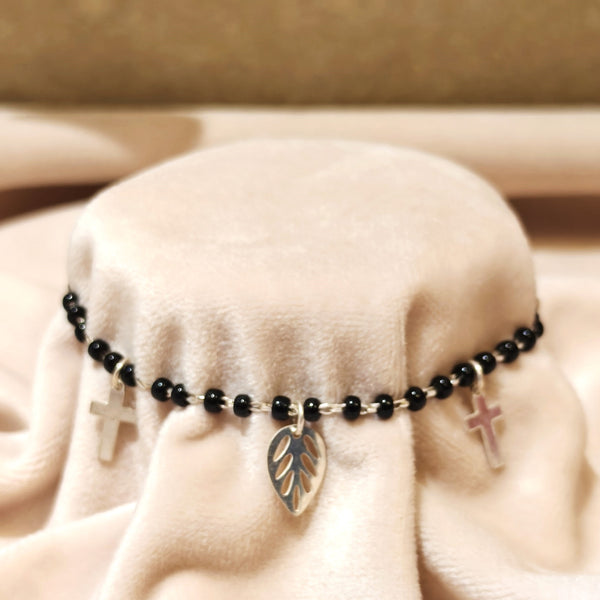 Midnight Black Bead Silver Bracelet