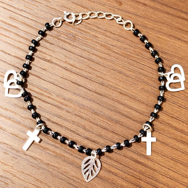 Midnight Black Bead Silver Bracelet