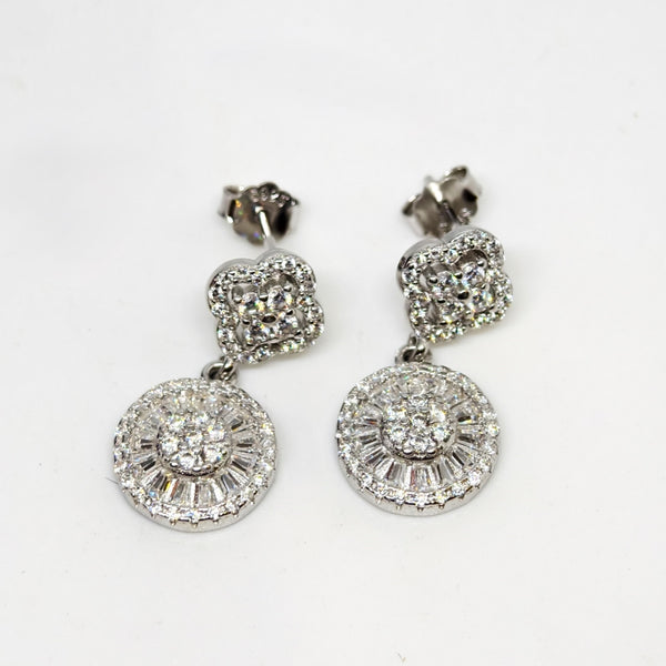 Square Diamond Sterling Silver Stud Earrings