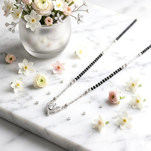 Crystal Heart Silver Mangalsutra