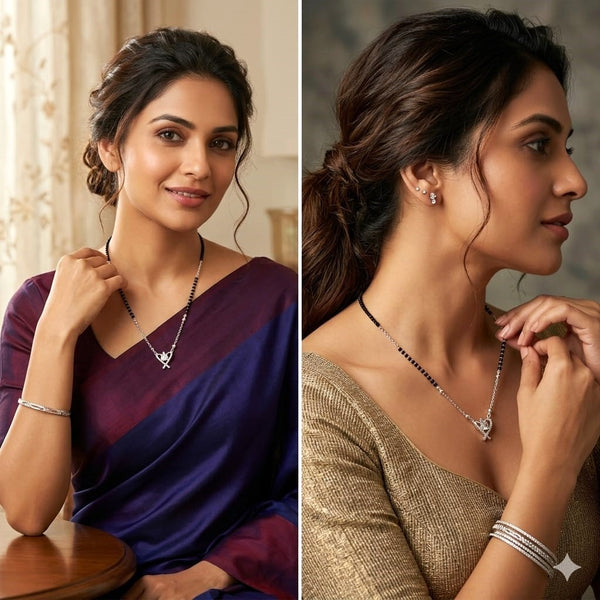 Crystal Heart Silver Mangalsutra