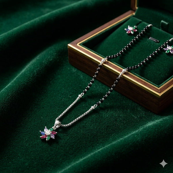 Floral Grace Silver Mangalsutra
