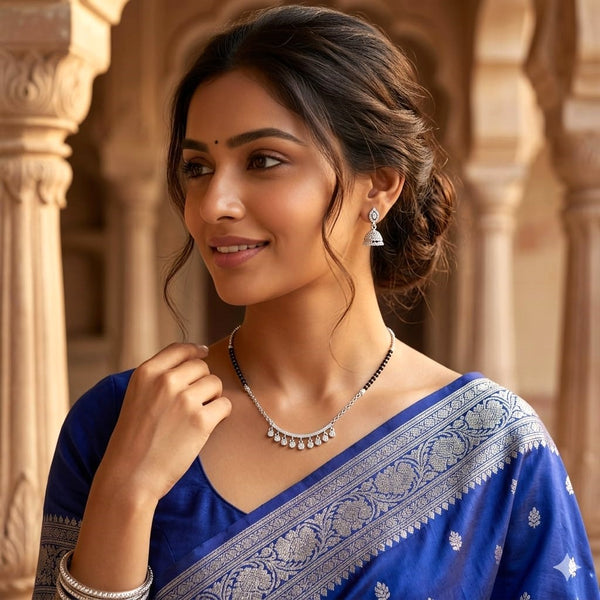 Crystal Drop Silver Mangalsutra