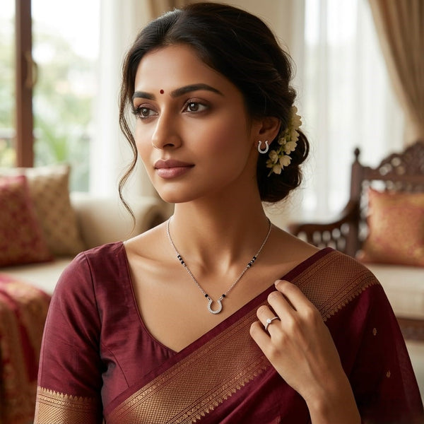 Lotus Charm Silver Mangalsutra