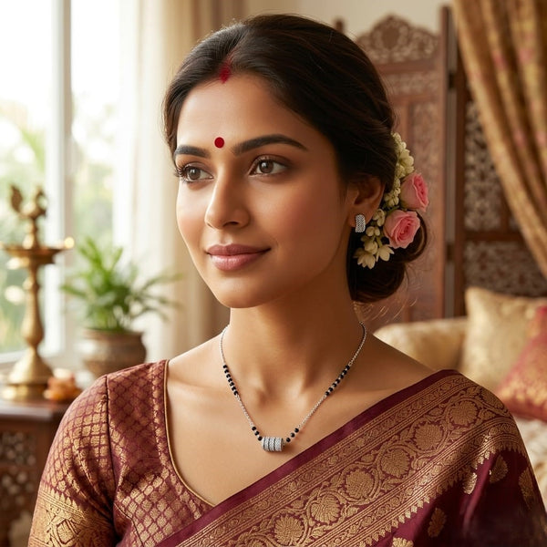 Classic Black Beads Silver Mangalsutra