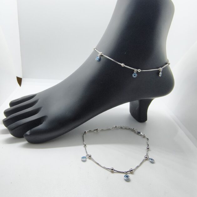Small evil eye silver chain anklet