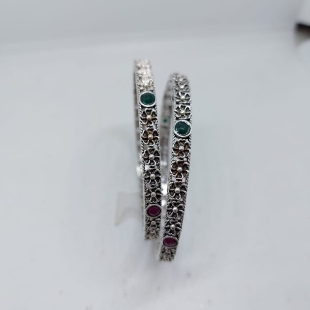 Floral Filigree Oxidised silver Bangle - Image 3