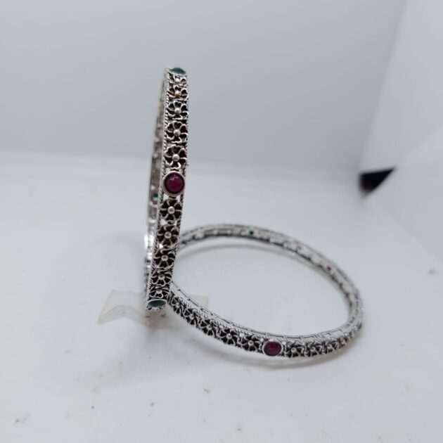 Floral Filigree Oxidised silver Bangle - Image 2