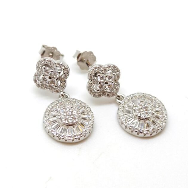 Stellar Halo Diamonds Silver Earrings - Image 3
