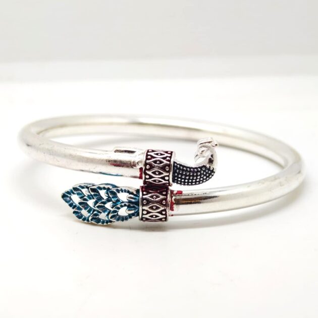 Elegant Peacock Design Silver Kada
